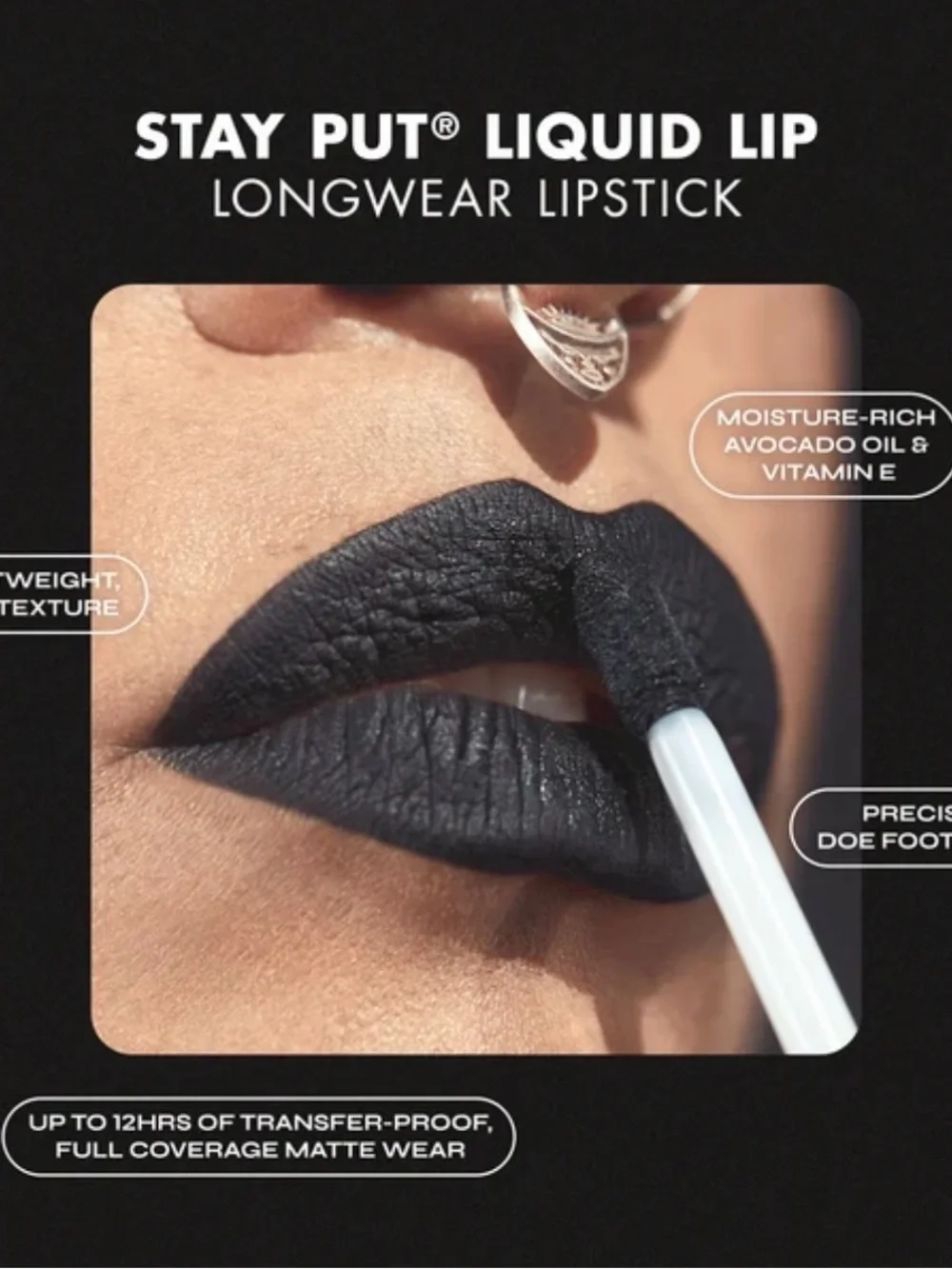 Milani Stay Put Liquid Lip Longwear Lipstick 230 Villain Era Black